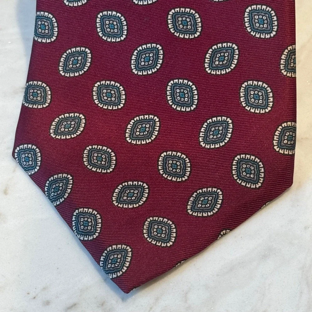 Oscar de la Renta Couture‎ Burgundy geometric Silk Tie Maison Blanche 58